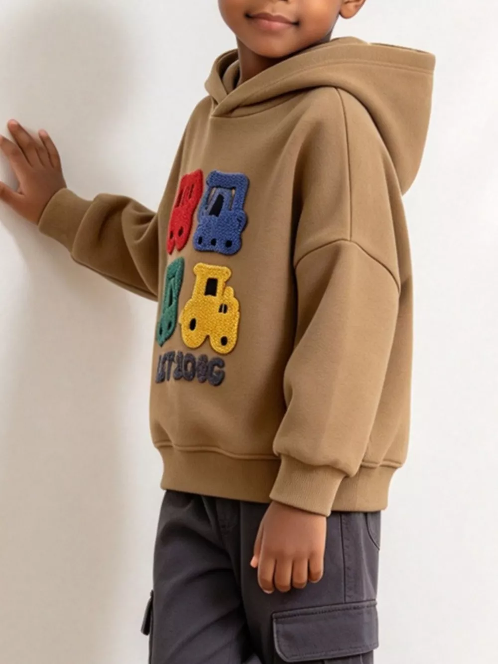 Children's Construction Vehicle Appliques Hoodie, image 4