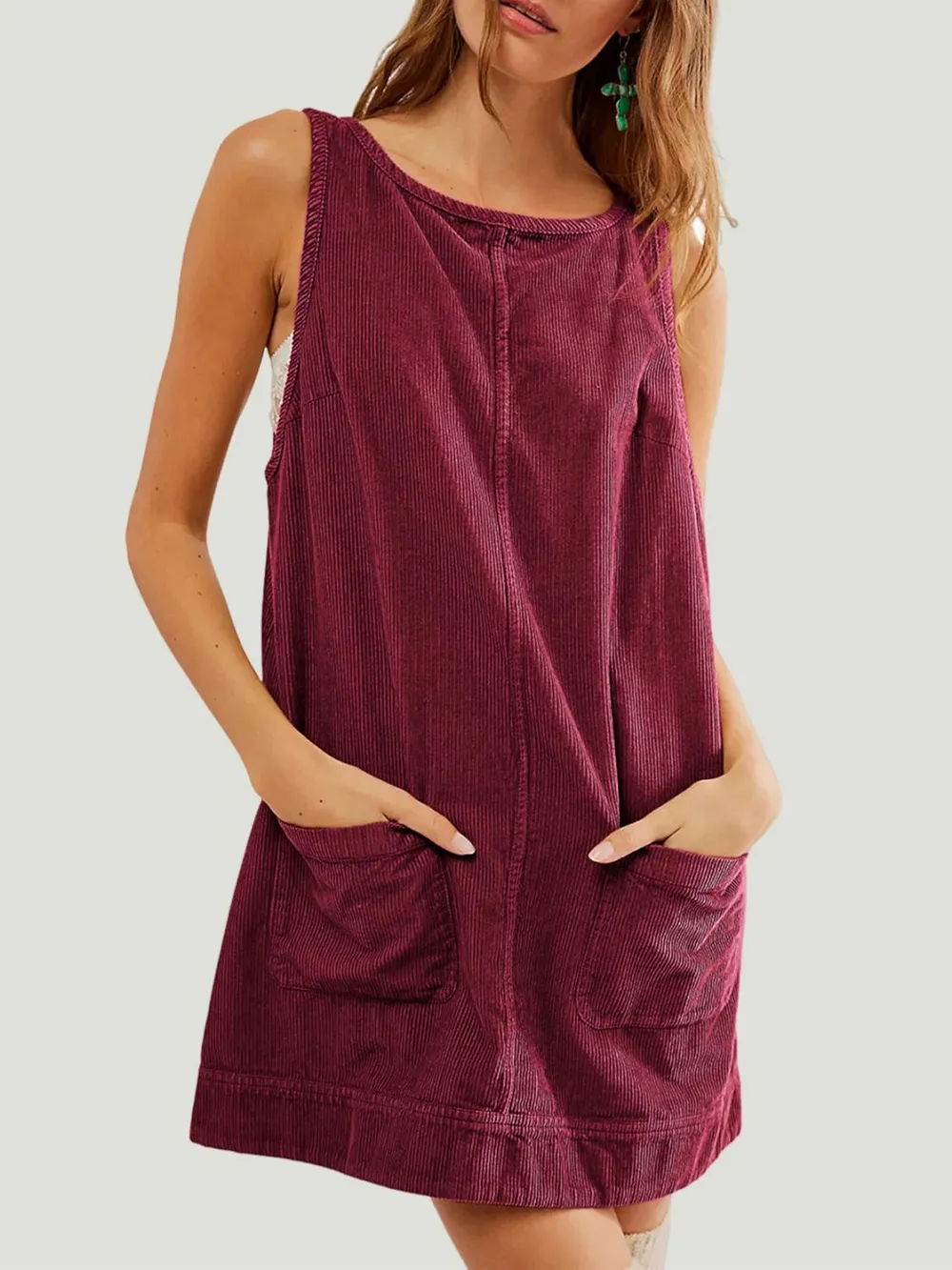 Round Neck Wide Strap Mini Dress with Pockets, image 11