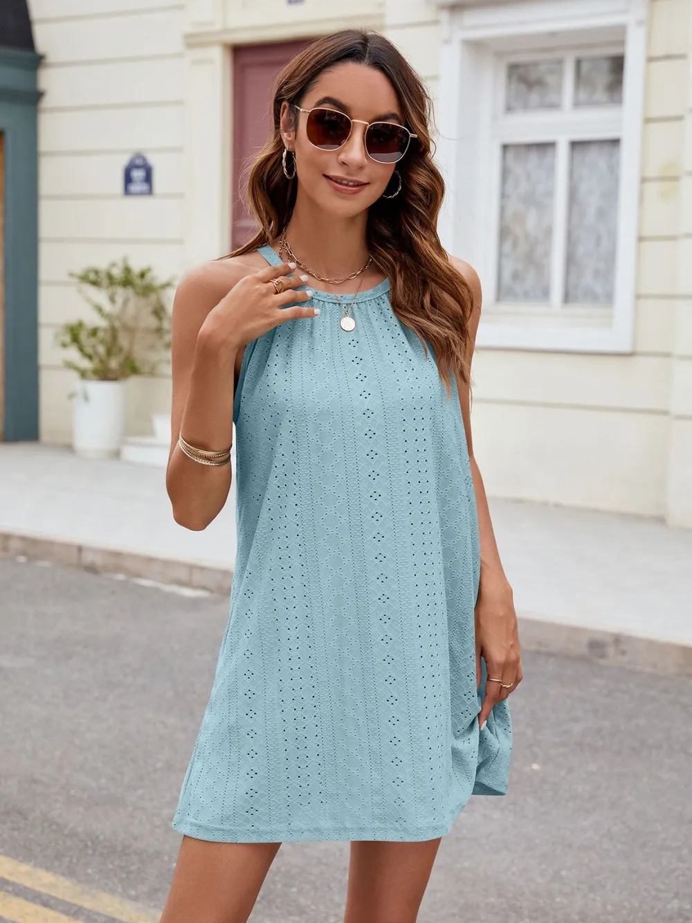 Eyelet Sleeveless Mini Dress, image 6