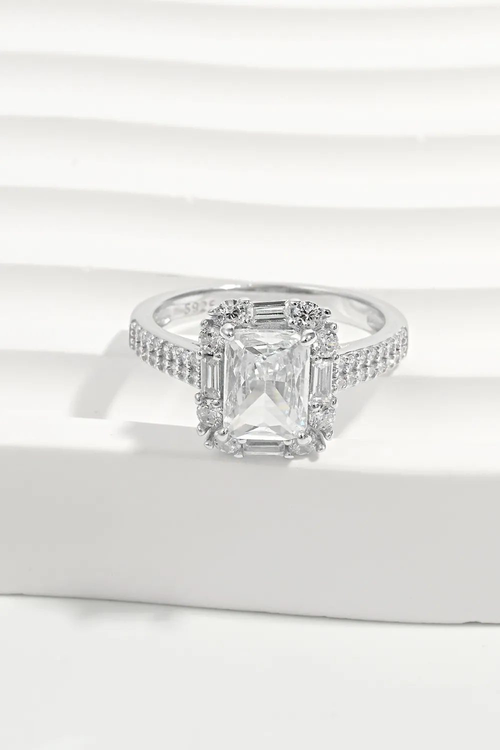 925 Sterling Silver Inlaid Zircon Square Ring