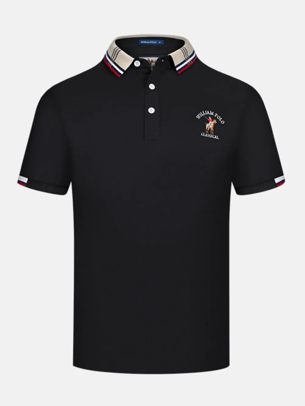 Men's Plus Size Striped Collared Short Sleeve Embroidered Polo, image 2