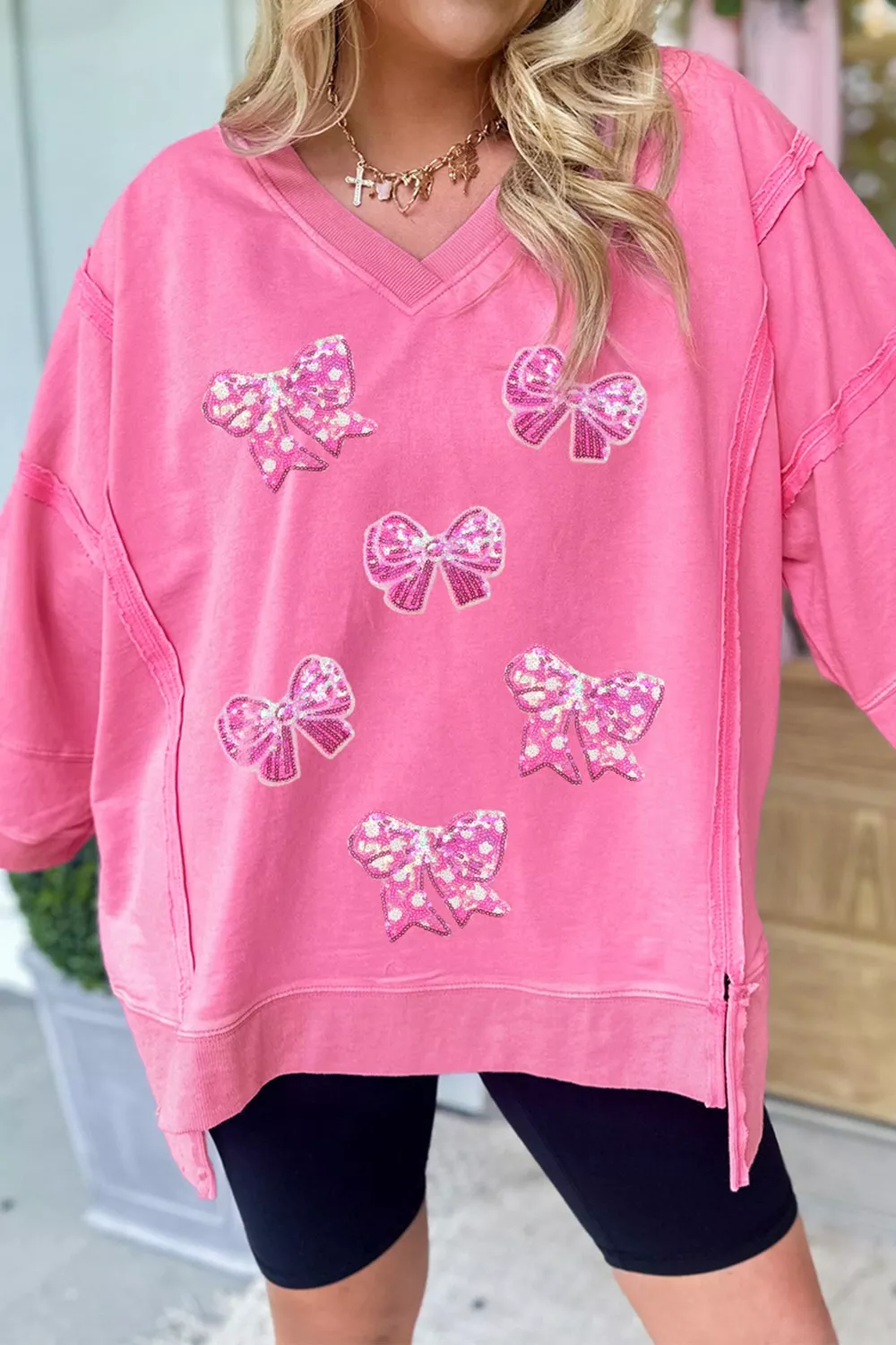 Bow V-Neck Sweatshirt, image 3