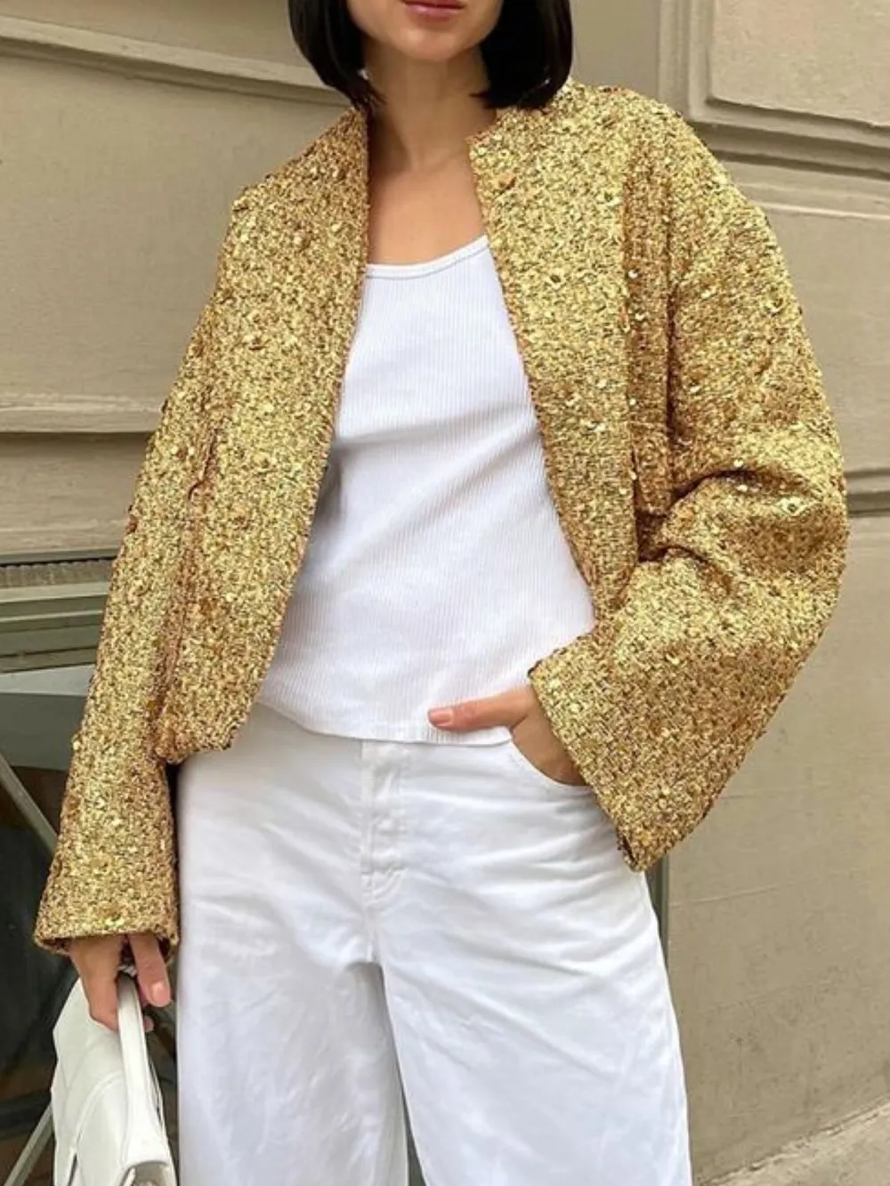 Sequin Long Sleeve Jacket with Pockets, image 4
