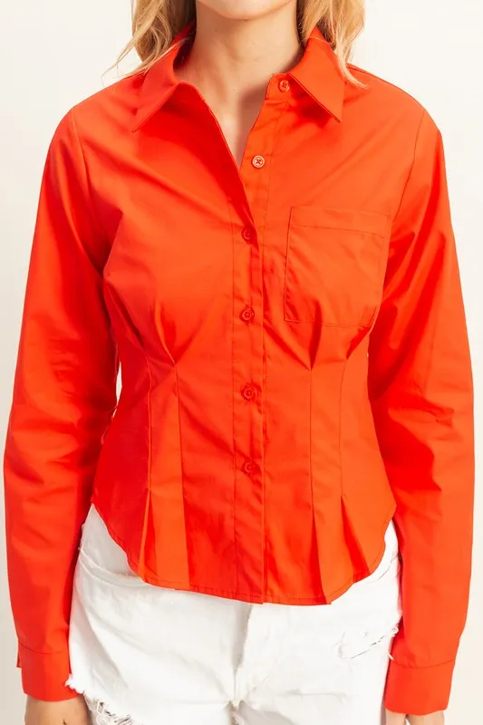 Long Sleeve Pleated Waist Poplin Shirt, image 4