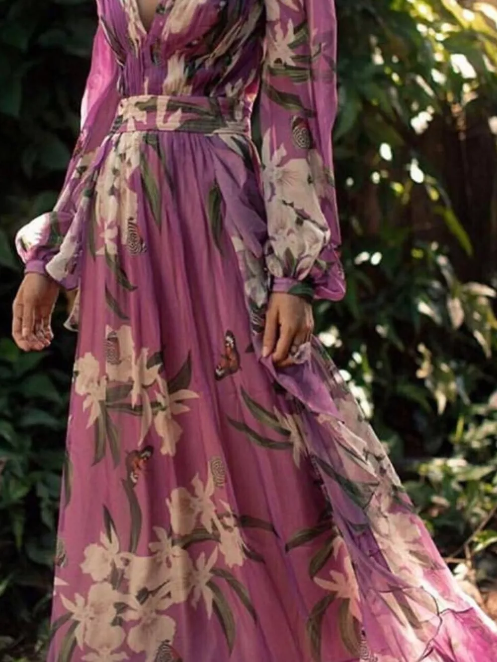 Full Size Floral Print Long Sleeve Maxi Dress Plus Size, image 2