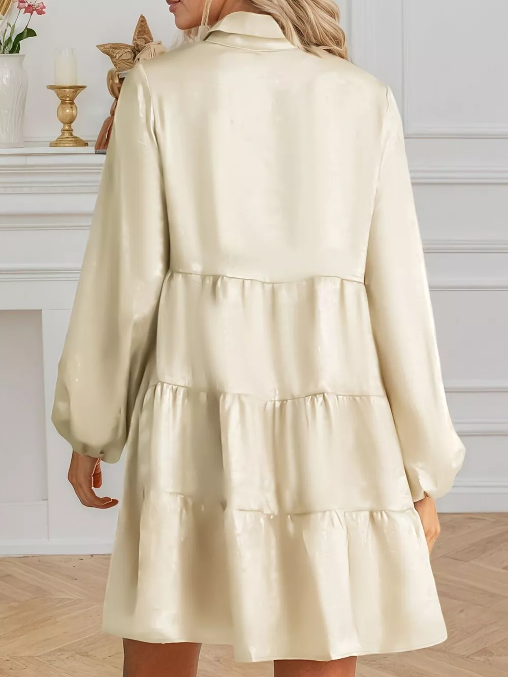 Elegant Satin Button-Down Shirt Dress, image 4