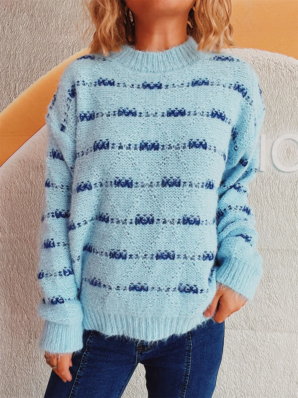Striped Round Neck Long Sleeve Sweater, image 11