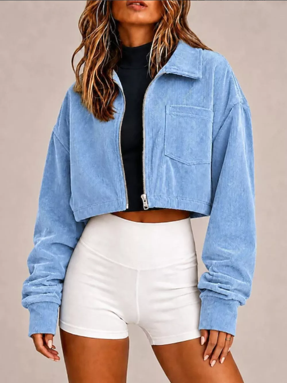 Corduroy Zip Up Cropped Jacket, image 13