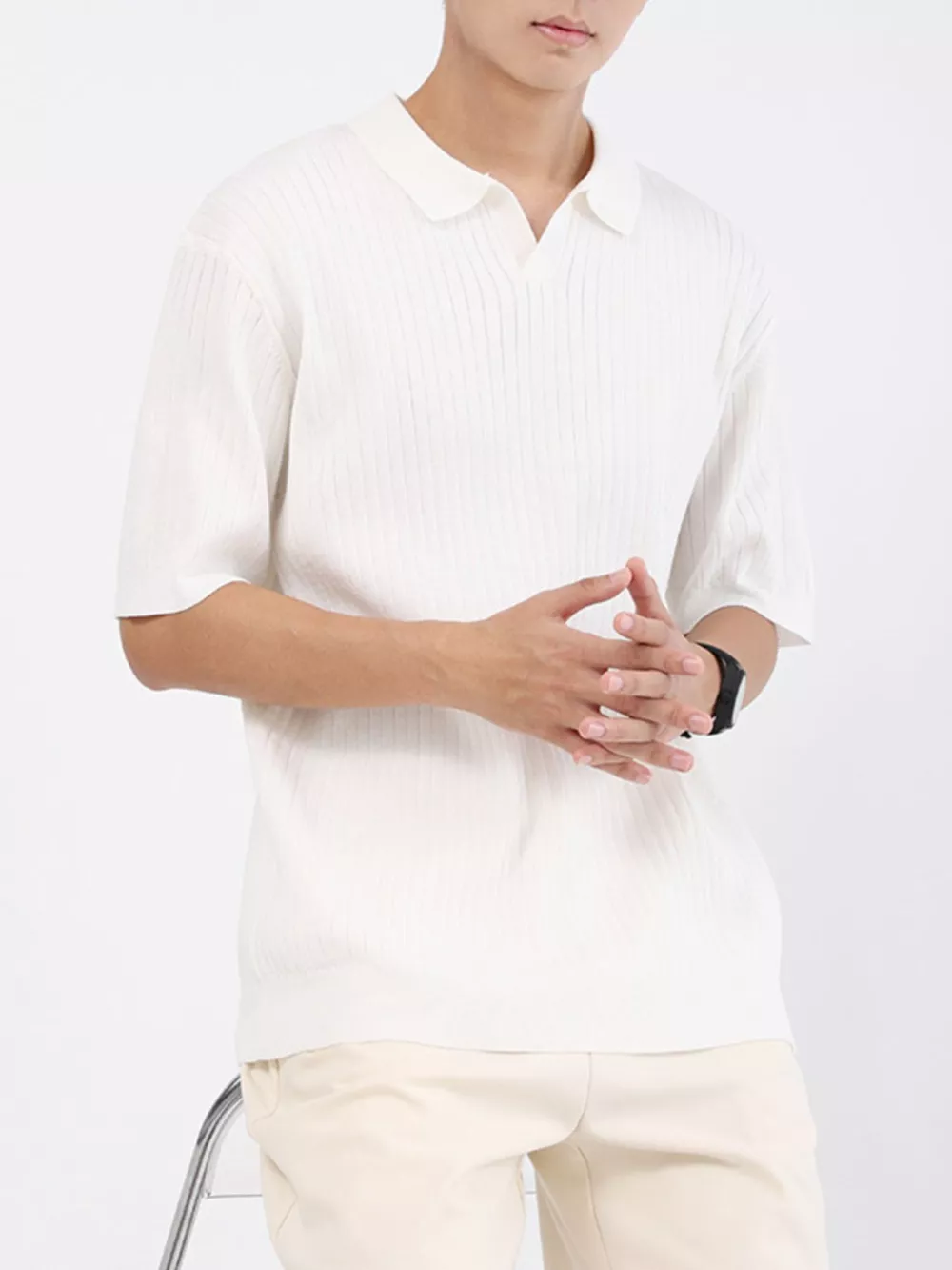 Men's Plus Size Ribbed Knit Short Sleeve Polo, image 11