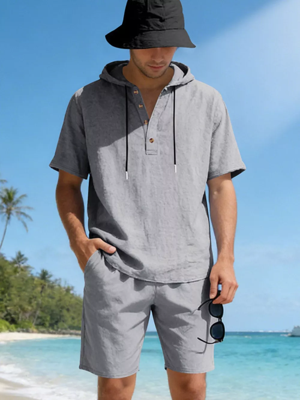 Men's Full Size Casual Short Sleeve Hooded Top & Shorts Set Plus Size, image 13