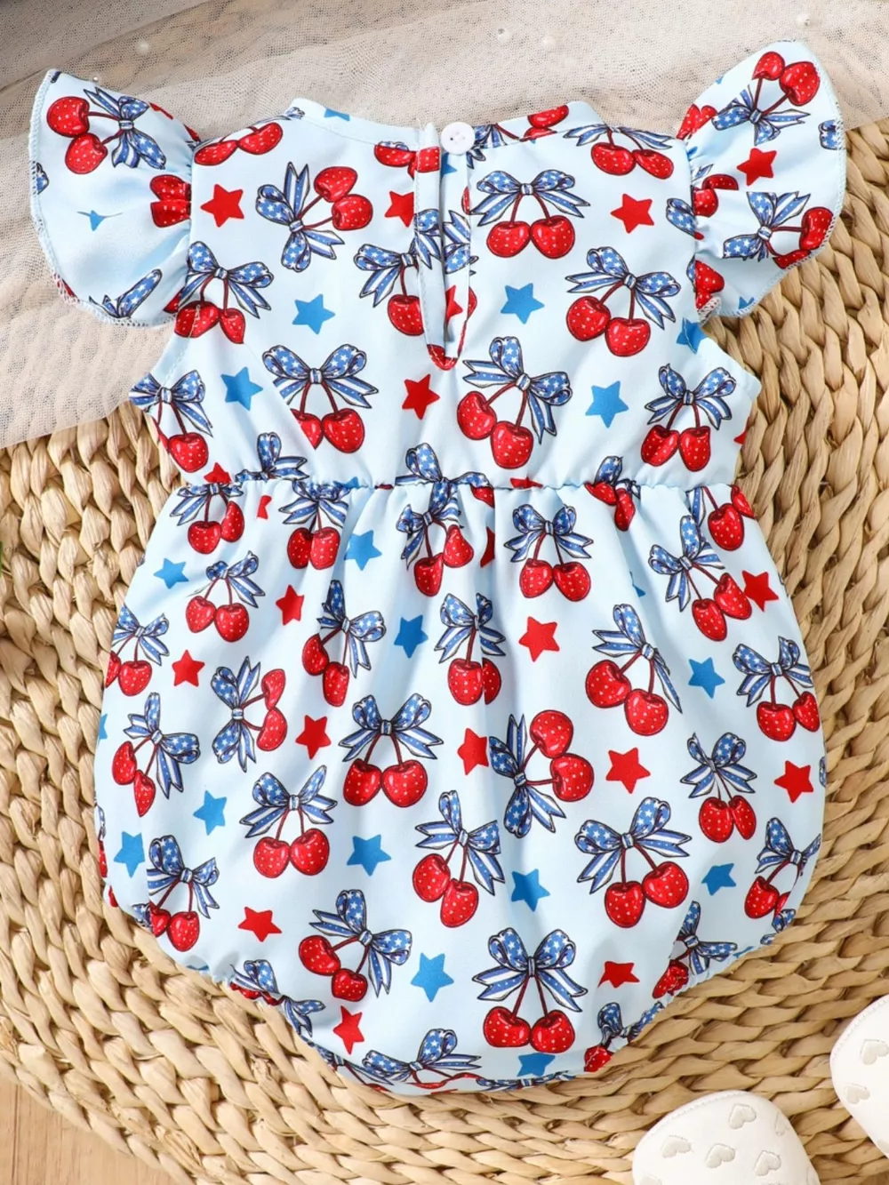 Children's Cherry Print Ruffle Sleeve One-Piece, image 6