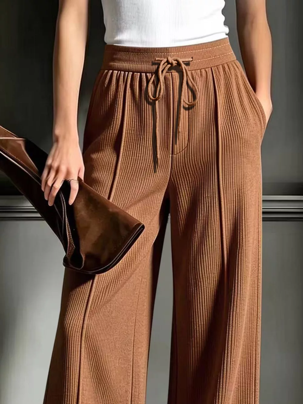 High-Waisted Wide-Leg Ribbed Corduroy Pants, image 8