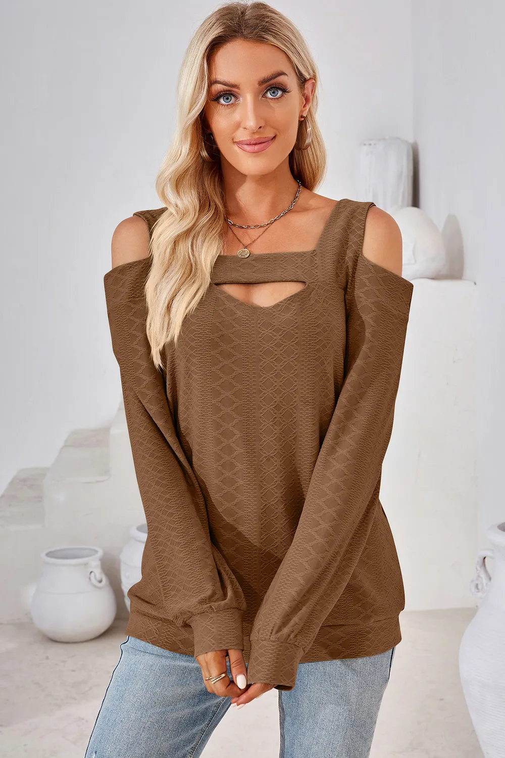 Cutout Square Neck Cold Shoulder T-Shirt, image 17