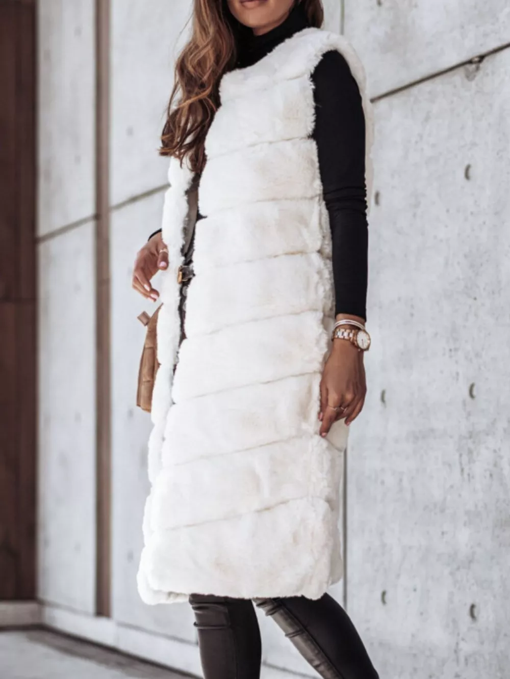 Faux Fur Longline Vest Coat, image 8