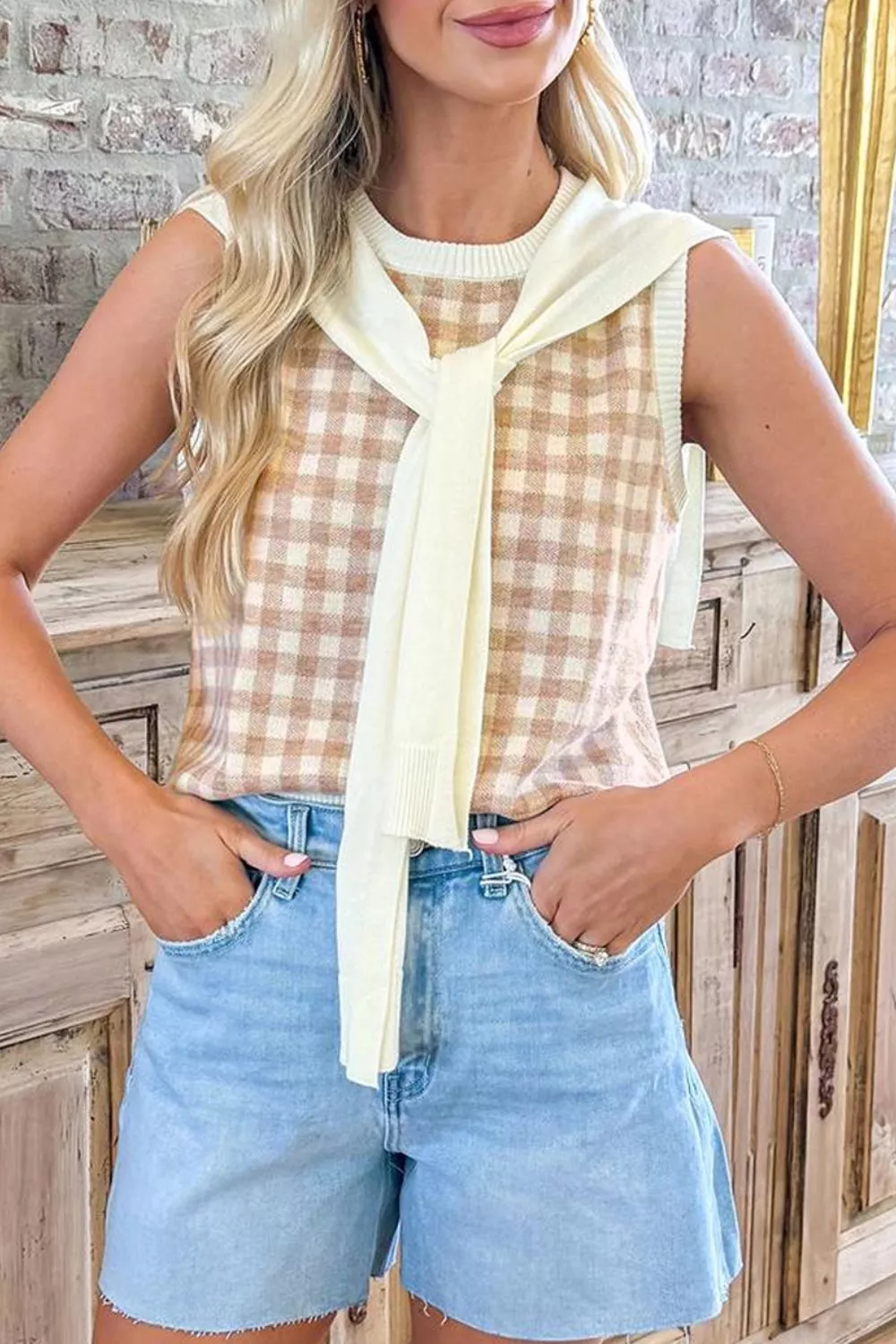 Plaid Knit Sweater Vest, image 4