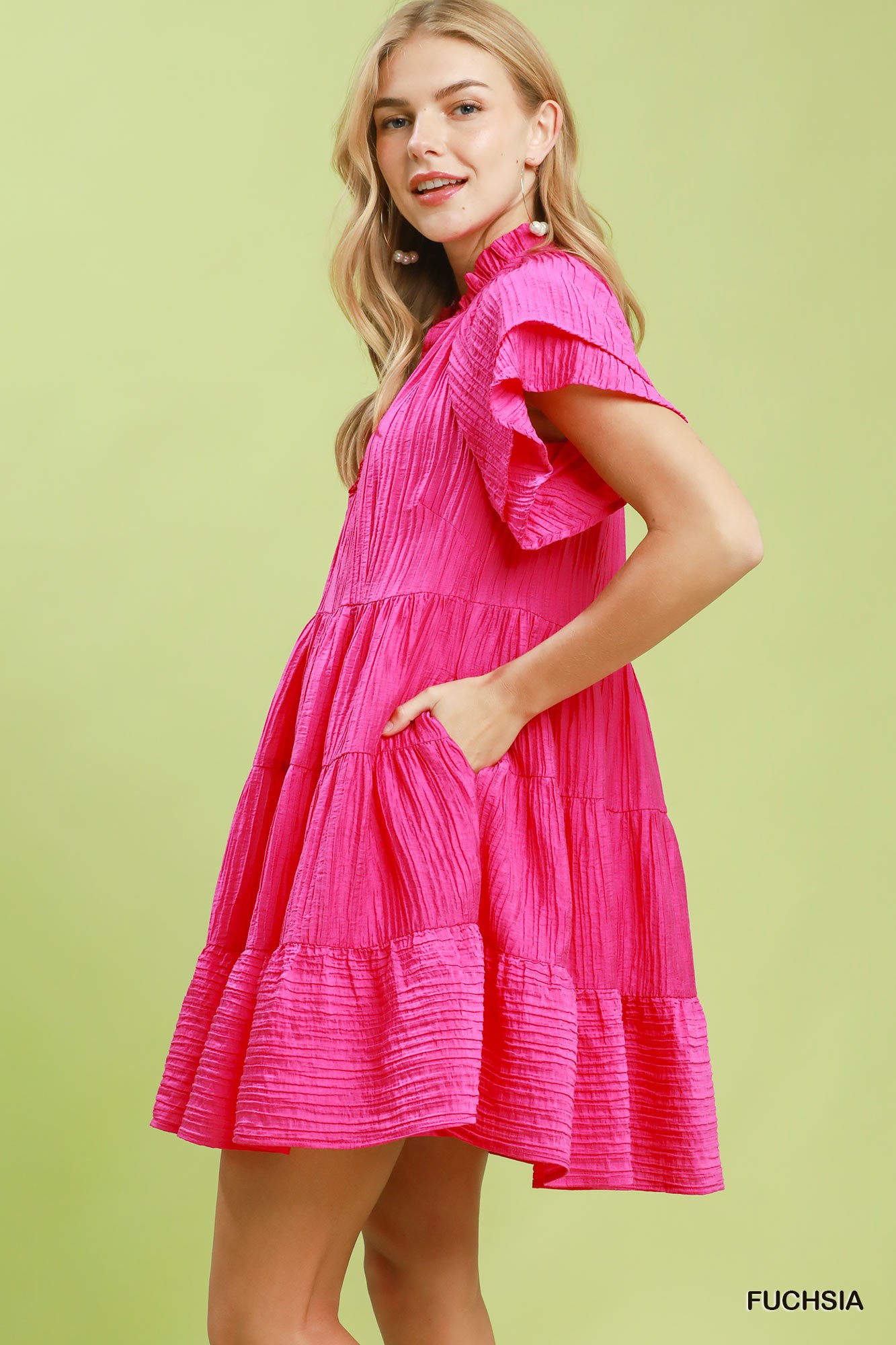 Tiered Ruffle Sleeve Textured Mini Dress, image 2