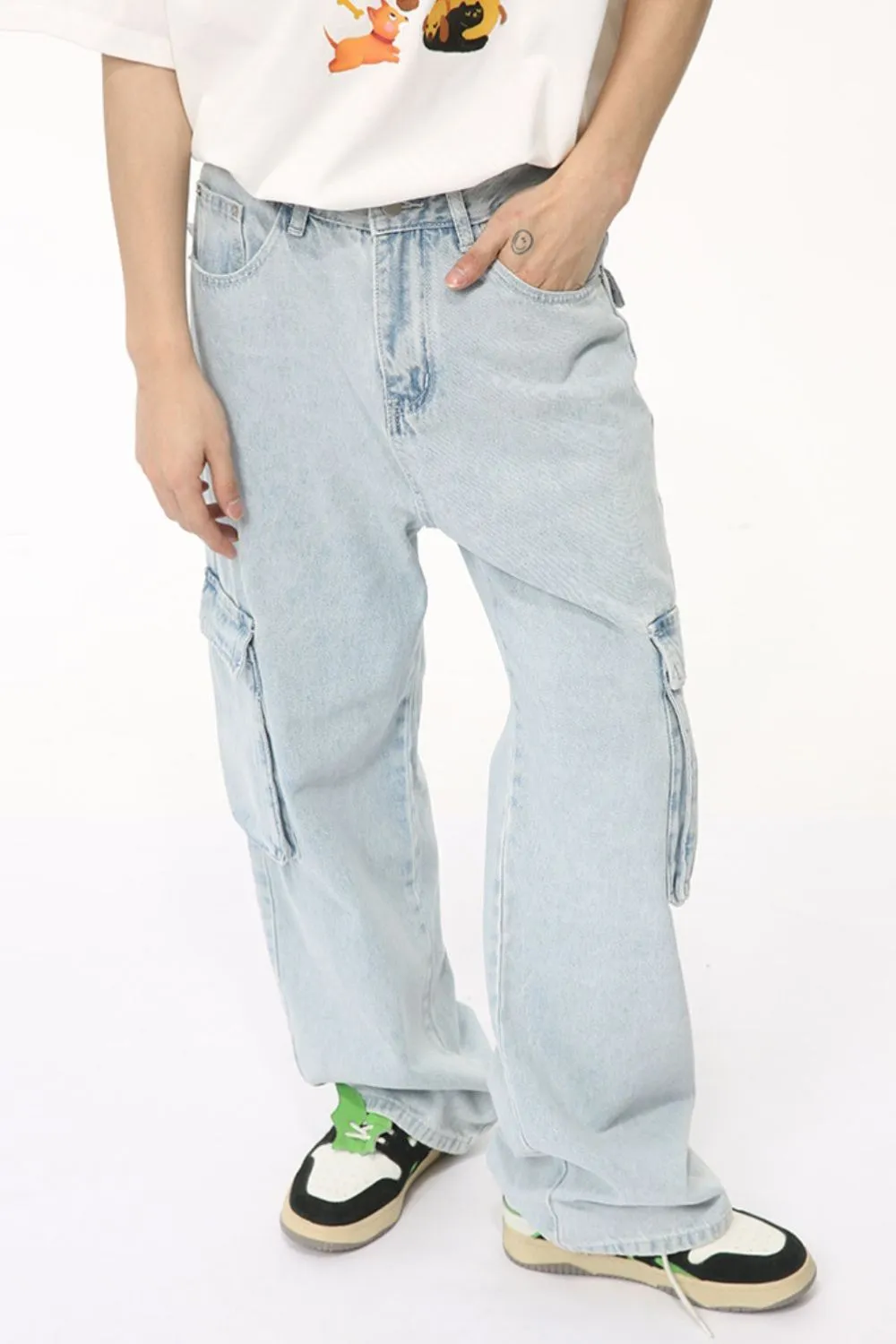 Men's Washed Straight Cargo Jeans, image 4