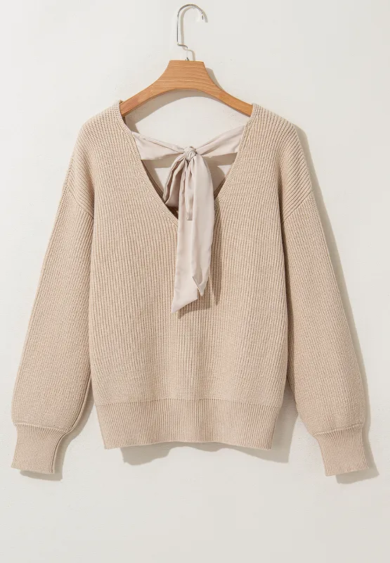 Tied Back V-Neck Long Sleeve Sweater, image 9