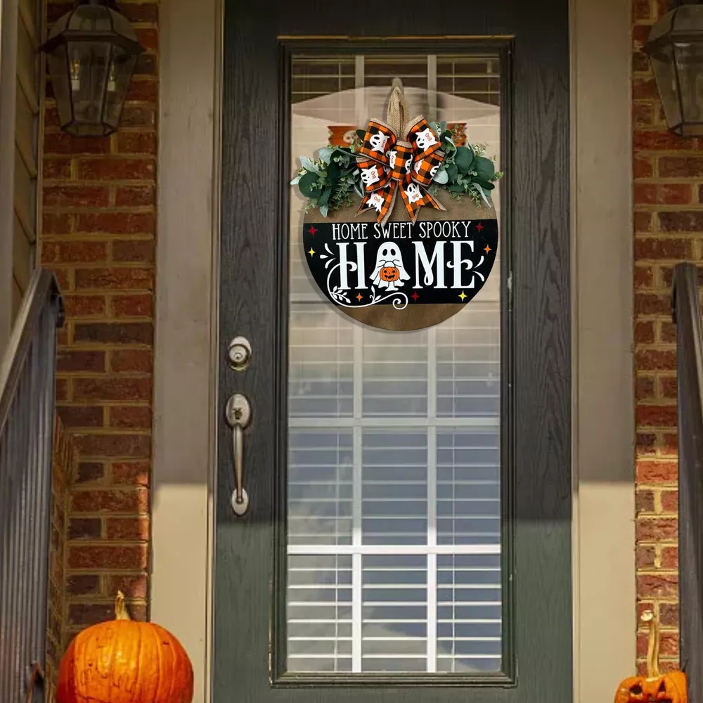 Halloween Decorative Wooden Hanger with Ghost Bow, image 2