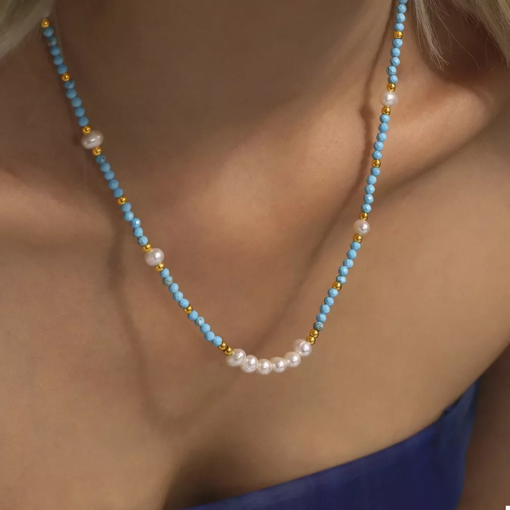 Turquoise Pearl Beaded Necklace, image 5