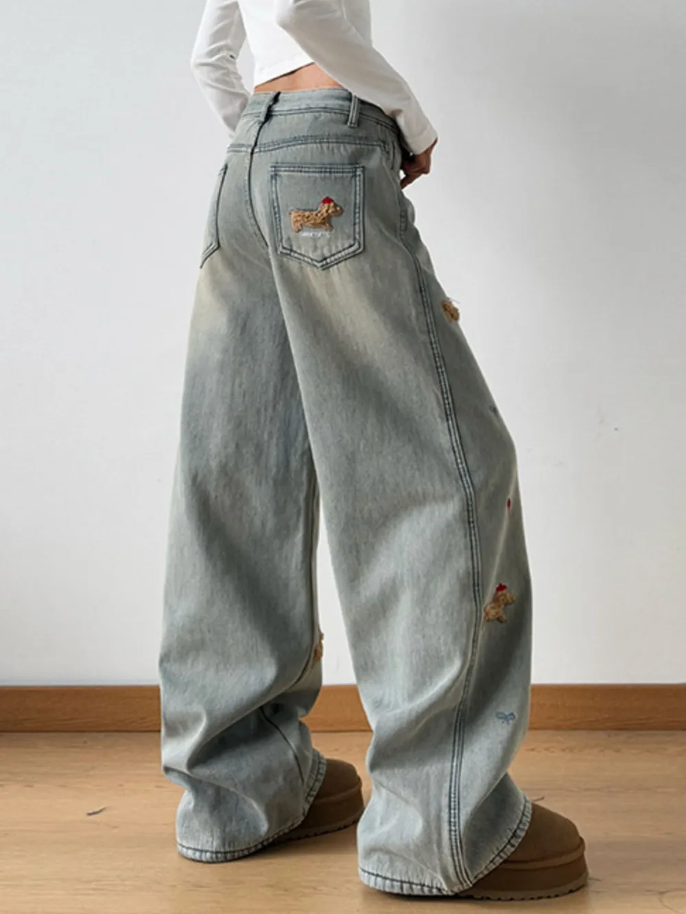Embroidered Wide Leg Jeans, image 4