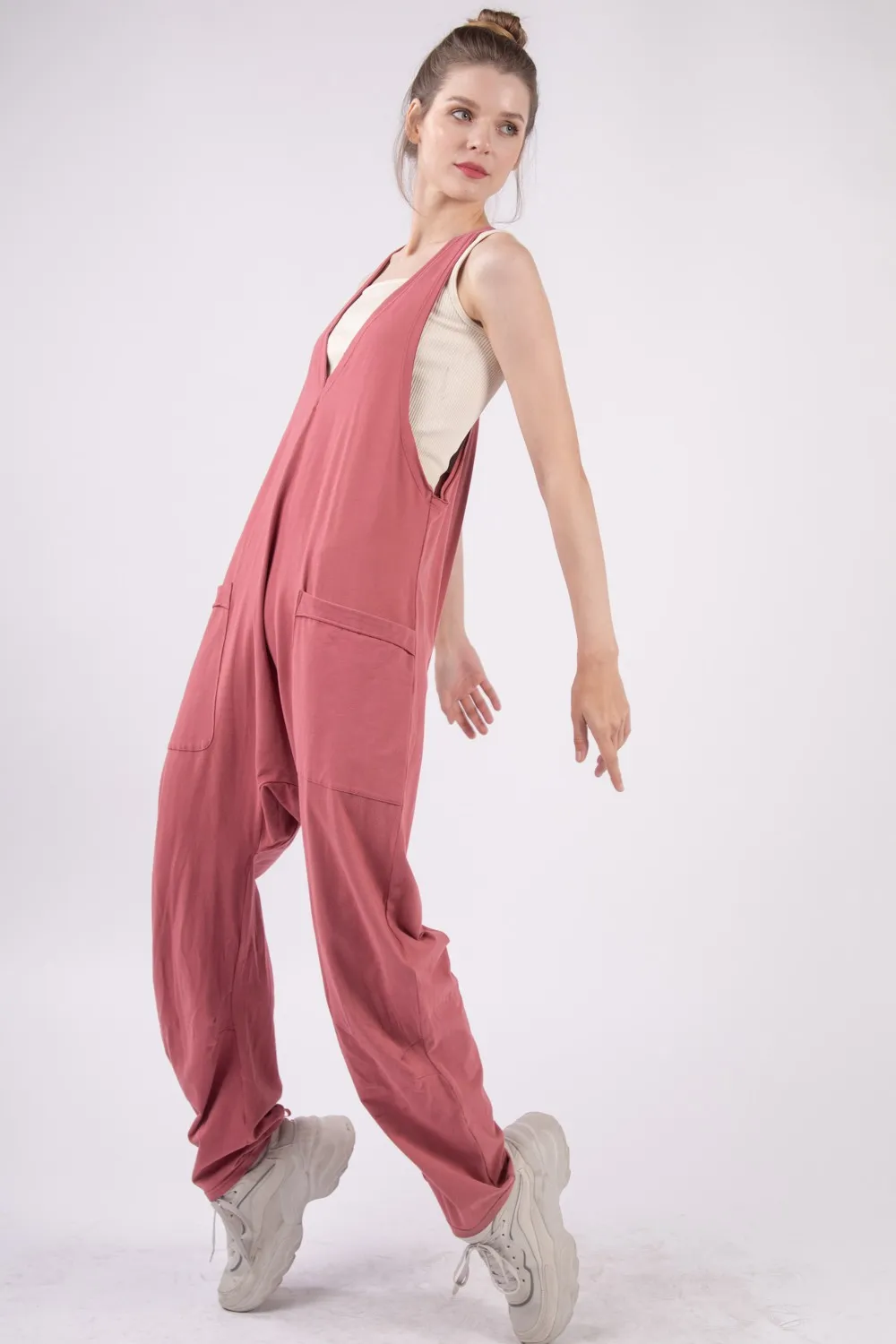 Plunge Sleeveless Jumpsuit with Pockets, image 3