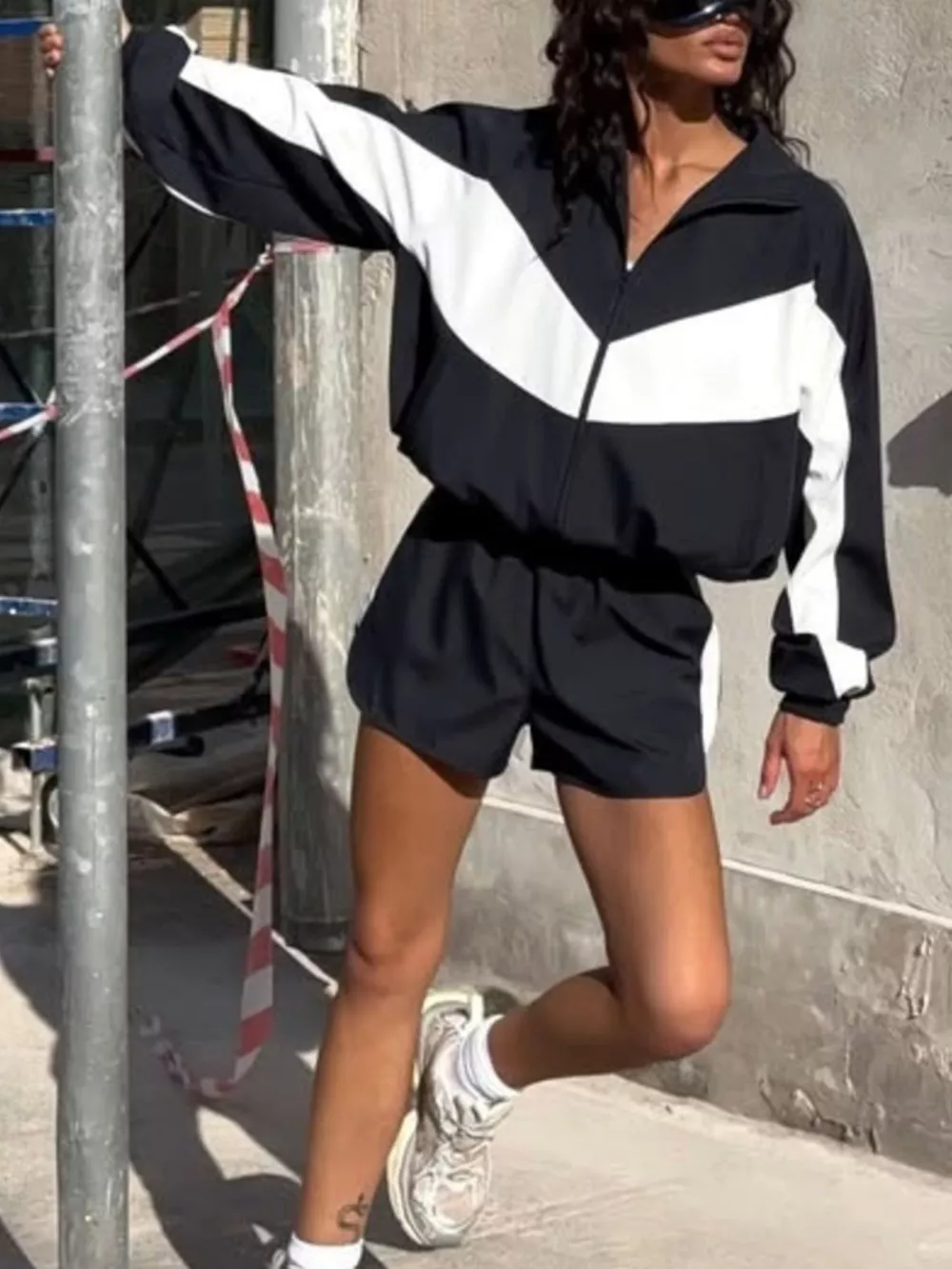 Color-Block Zip-Up Jacket and Shorts Set, image 8