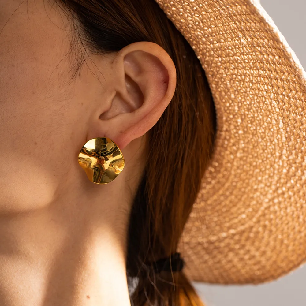 Geometric Pleated 18K Gold-Plated Stud Earrings, image 2