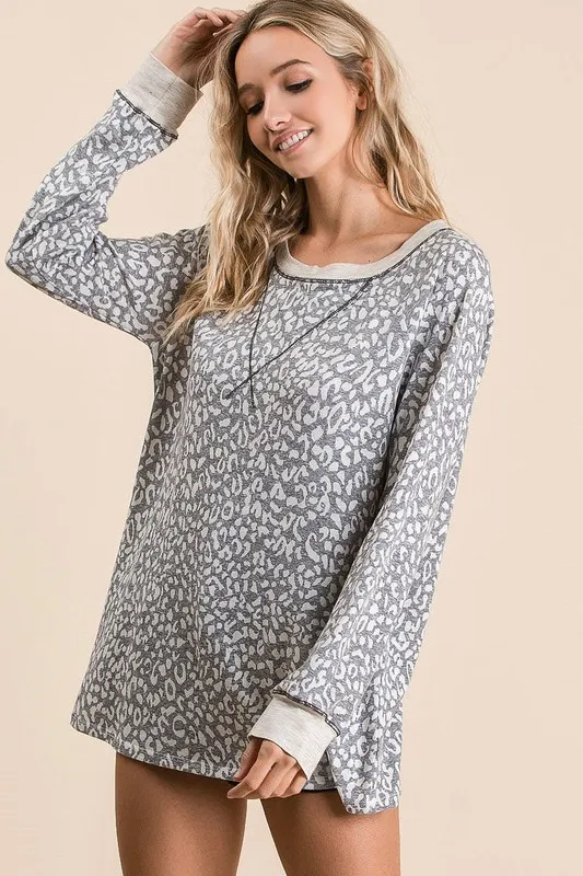 Leopard Round Neck Long Sleeve T-Shirt, image 4