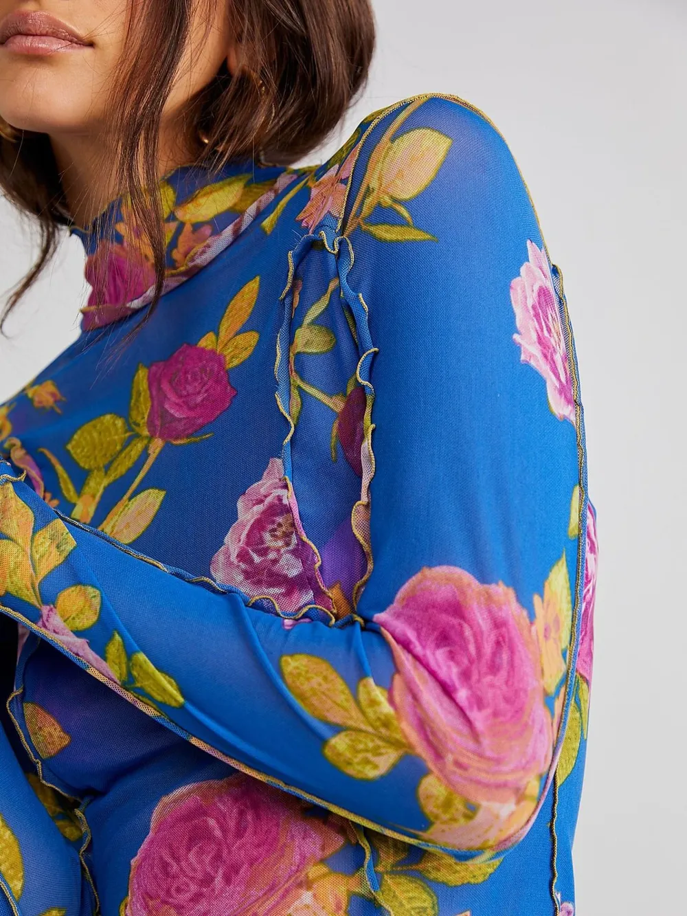Floral Print Mock Neck Long Sleeve Top, image 13