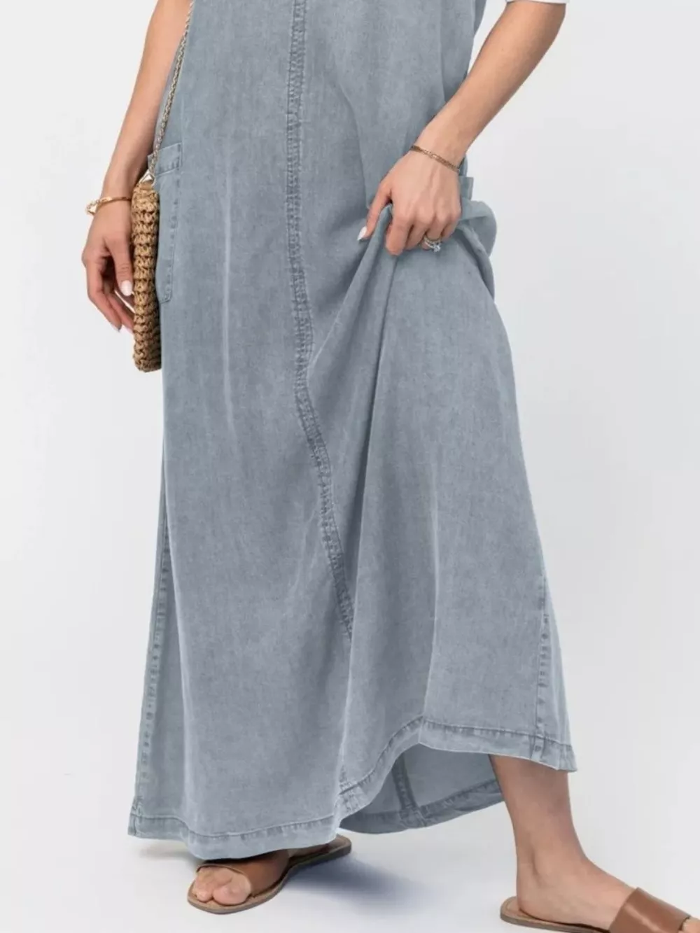 Casual Washed Denim Cami Maxi Dress, image 13