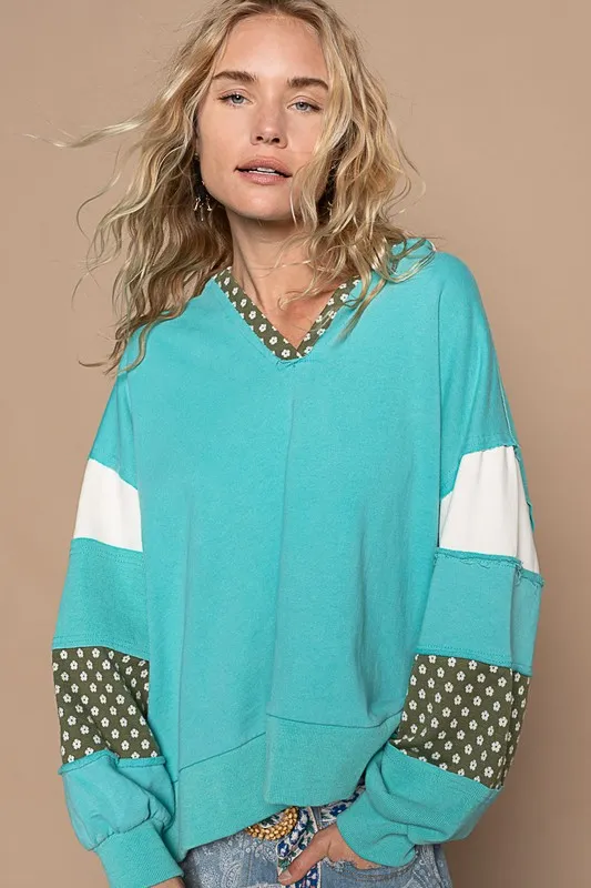 Exposed Seam Floral Patchwork French Terry Hoodie, image 4