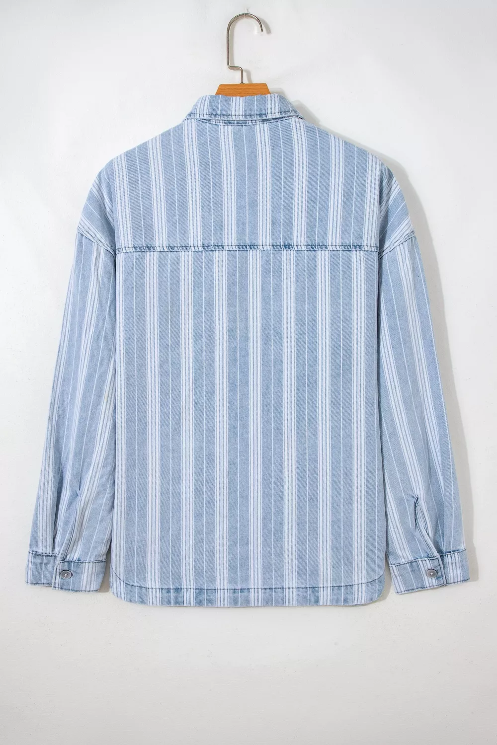 Stripe Boyfriend Chest Pocket Classic Denim Shacket, image 5