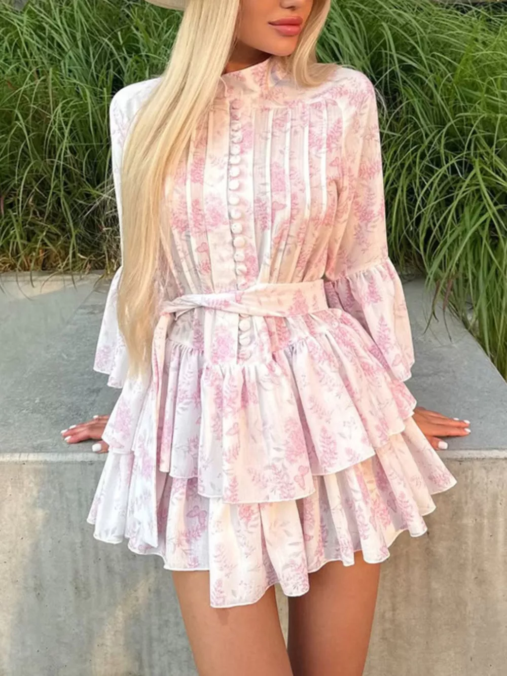 Floral Print Layered Ruffle Dress, image 2