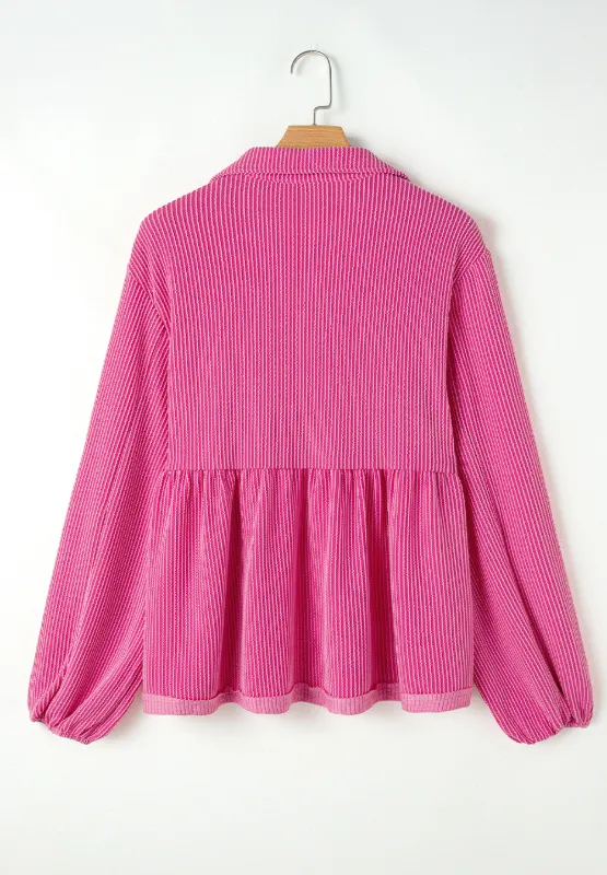 Corded Johnny Collar Long Sleeve Babydoll Blouse, image 12
