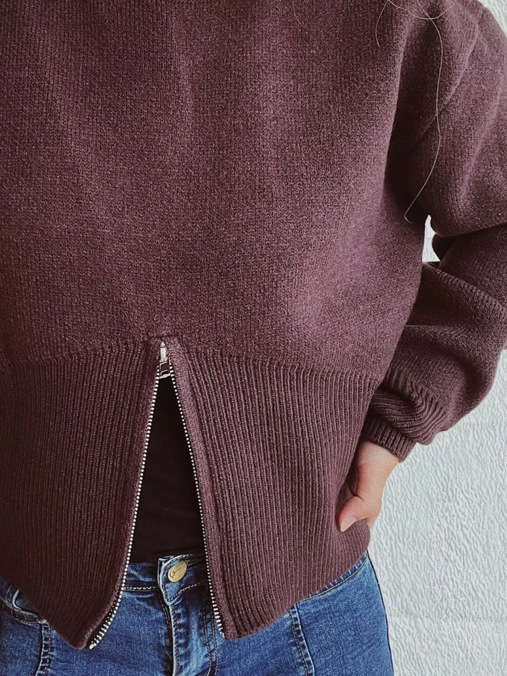 Round Neck Half Zip Long Sleeve Sweater, image 13