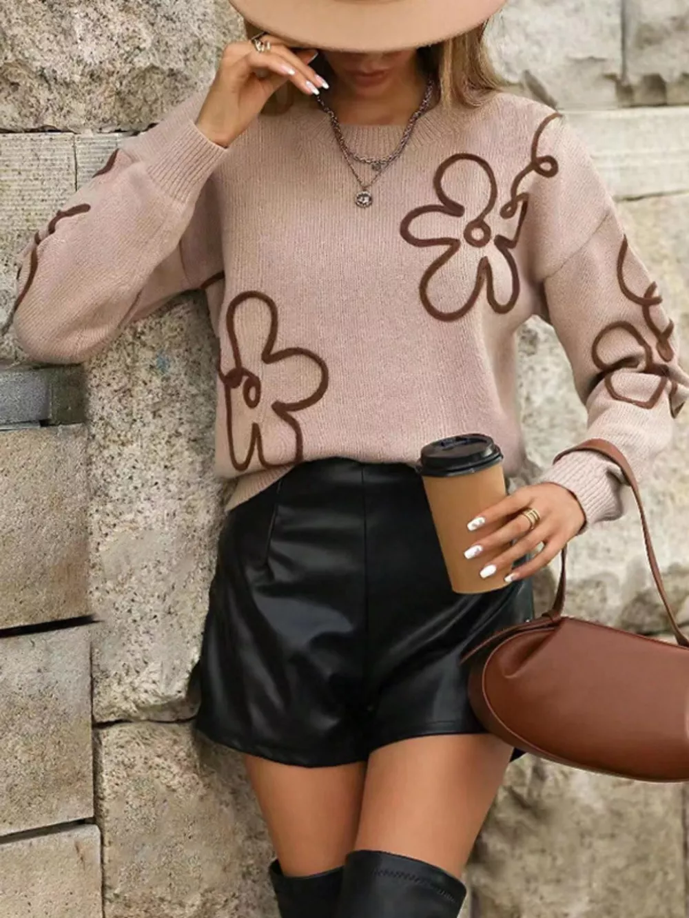Flower Dropped Shoulder Sweater