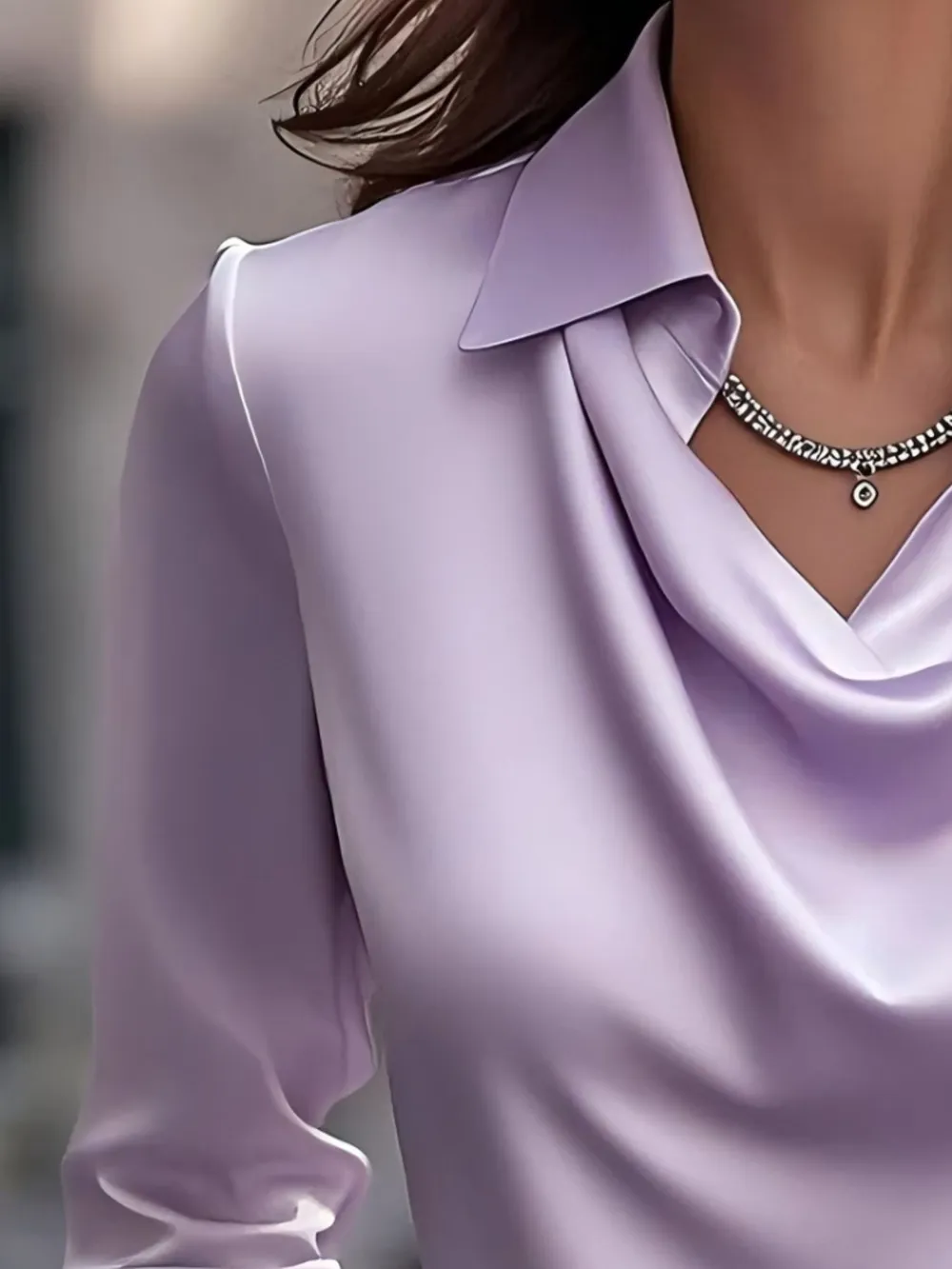 Satin Collar Long Sleeve Blouse, image 9