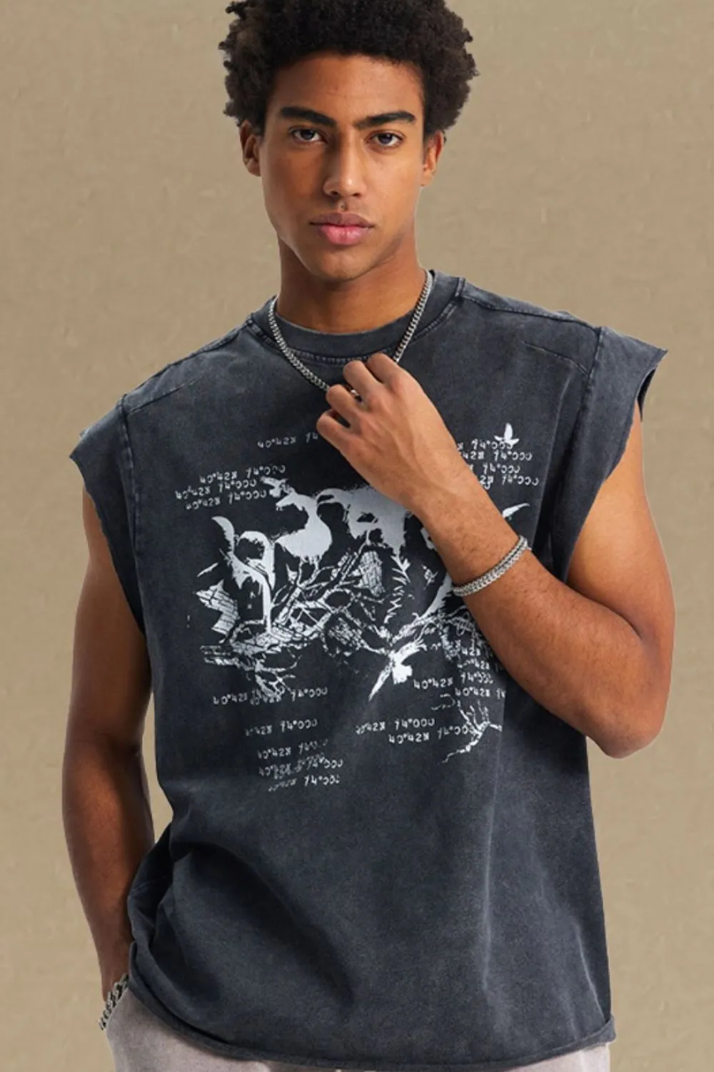 Men's Round Neck Graphic Tank, image 2