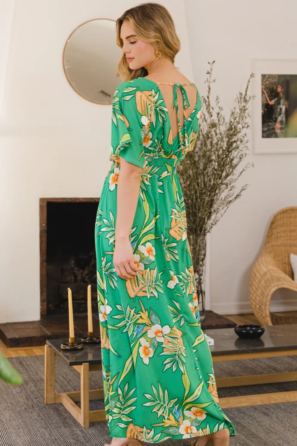 Full Size Floral Smocked Tied Back Maxi Dress, image 2