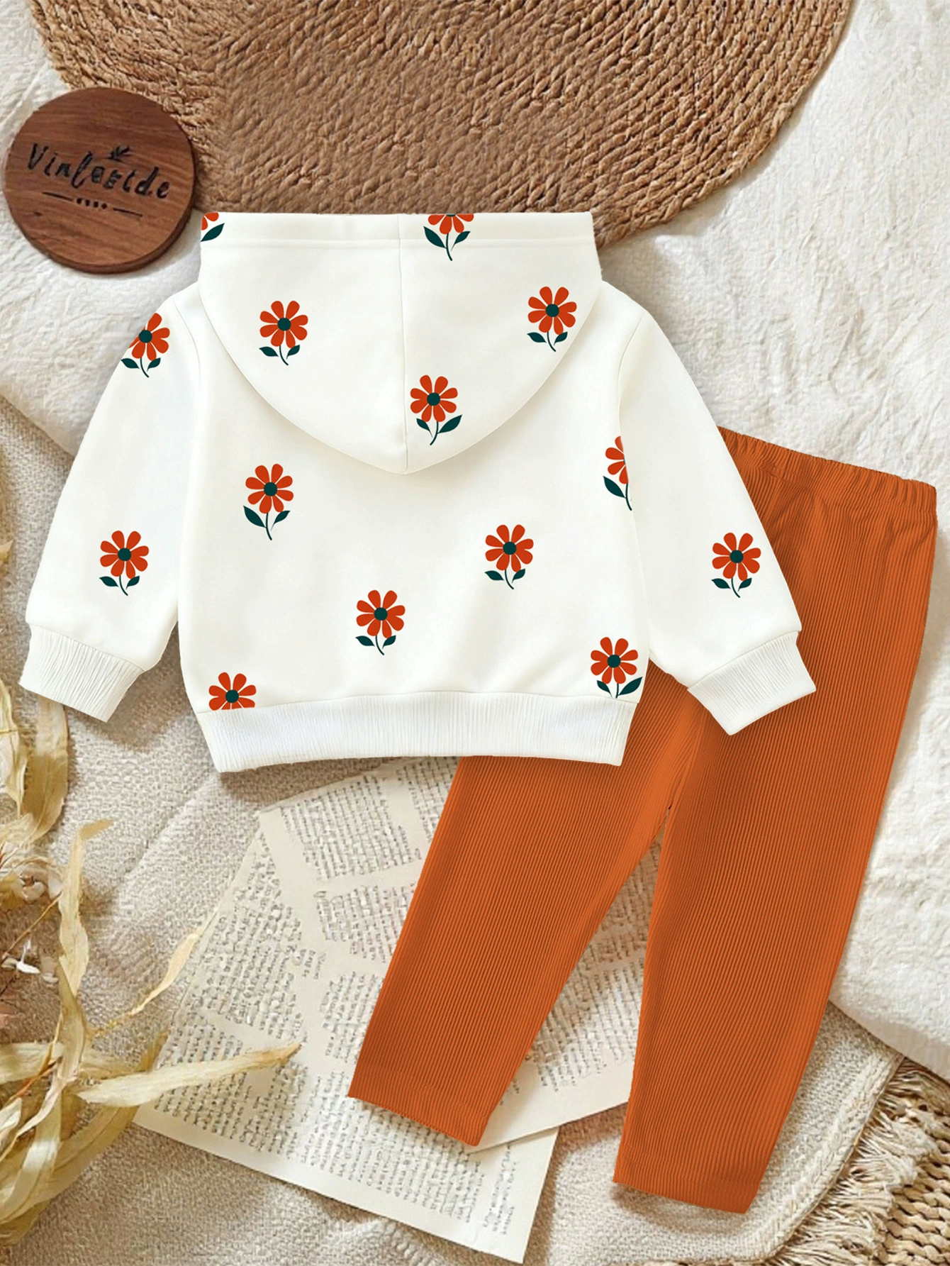 Children's Floral Print Hoodie & Pants Set, image 5