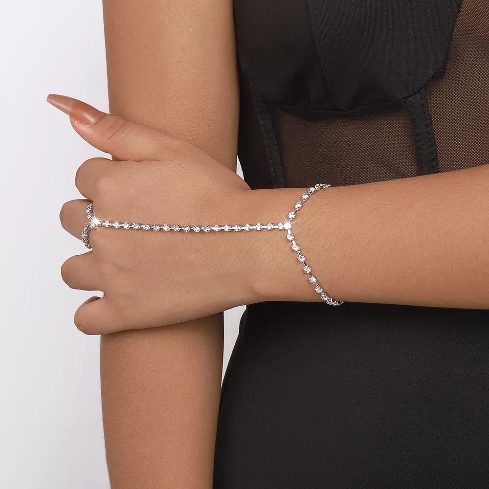Alloy Rhinestone Bracelet with Ring, image 7