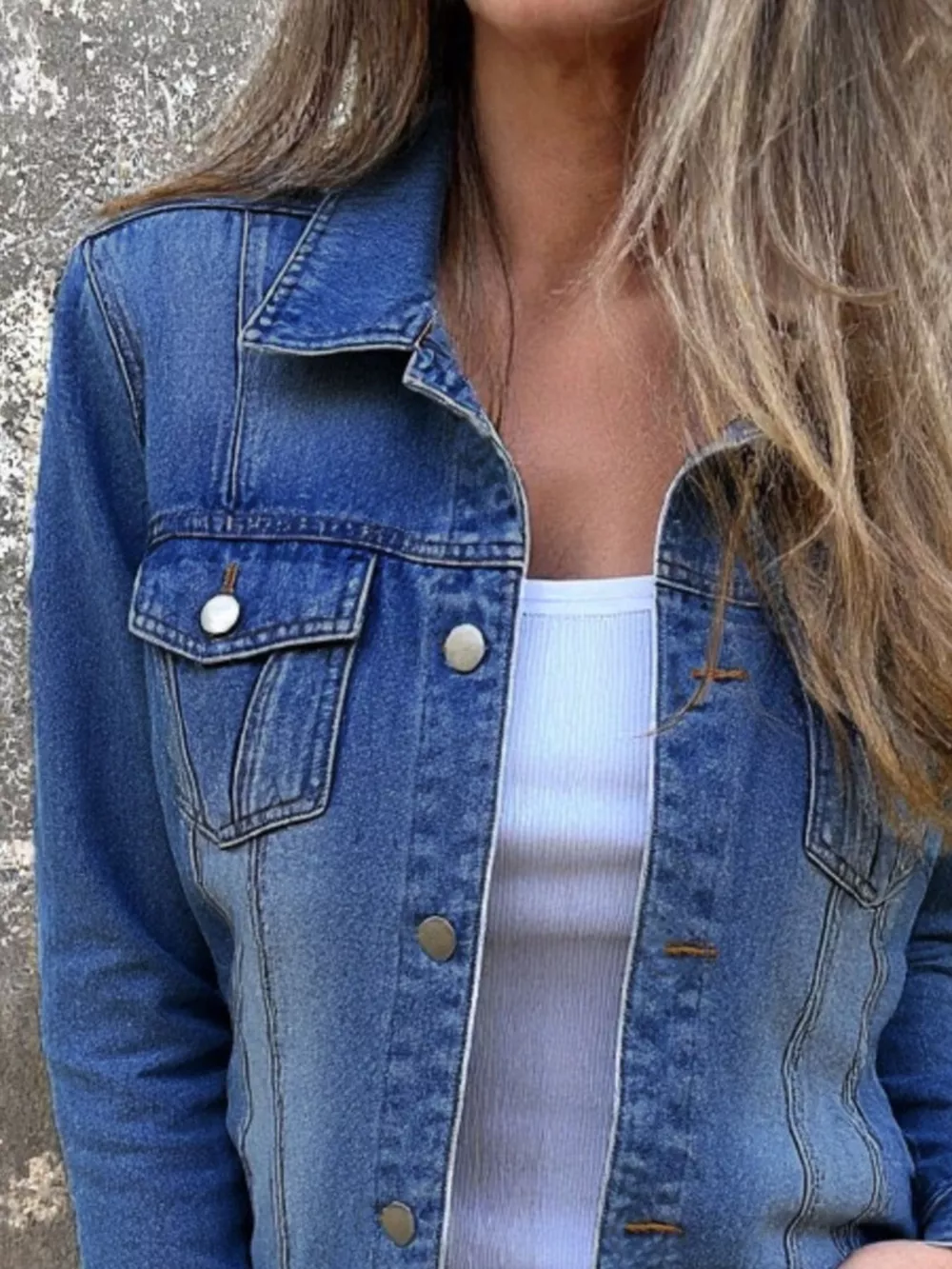 Full Size Button Front Long Sleeve Denim Jacket Plus Size, image 5