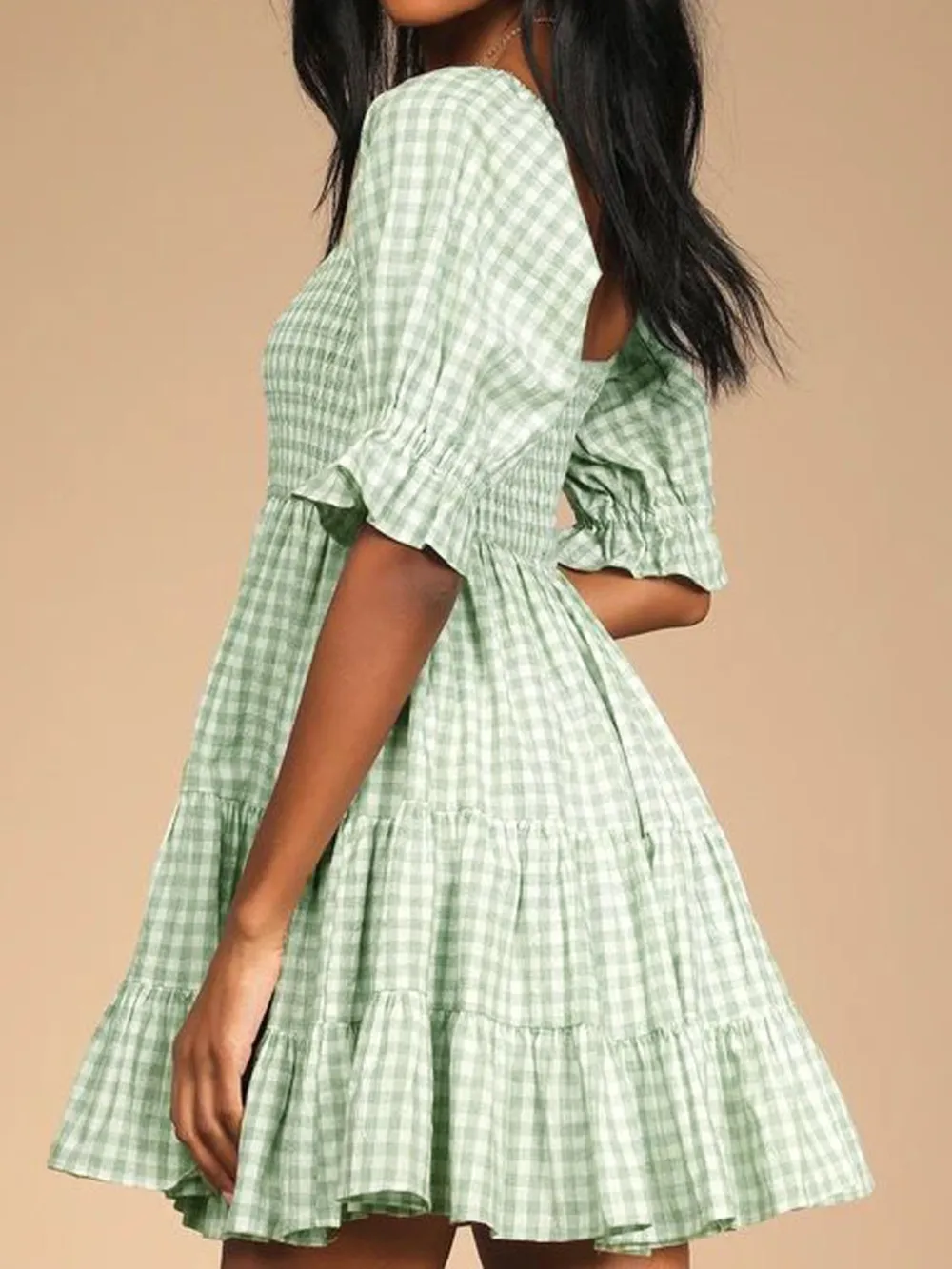Ruffled Hem Plaid Half Sleeve Mini Dress, image 6