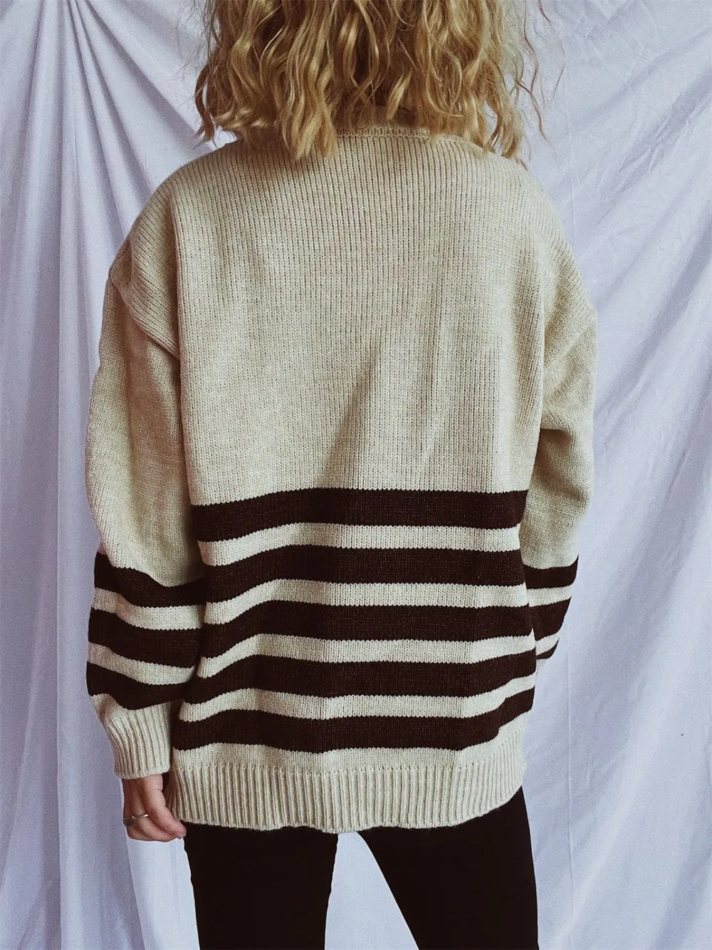 Striped Dropped Shoulder Long Sleeve Sweater, image 10