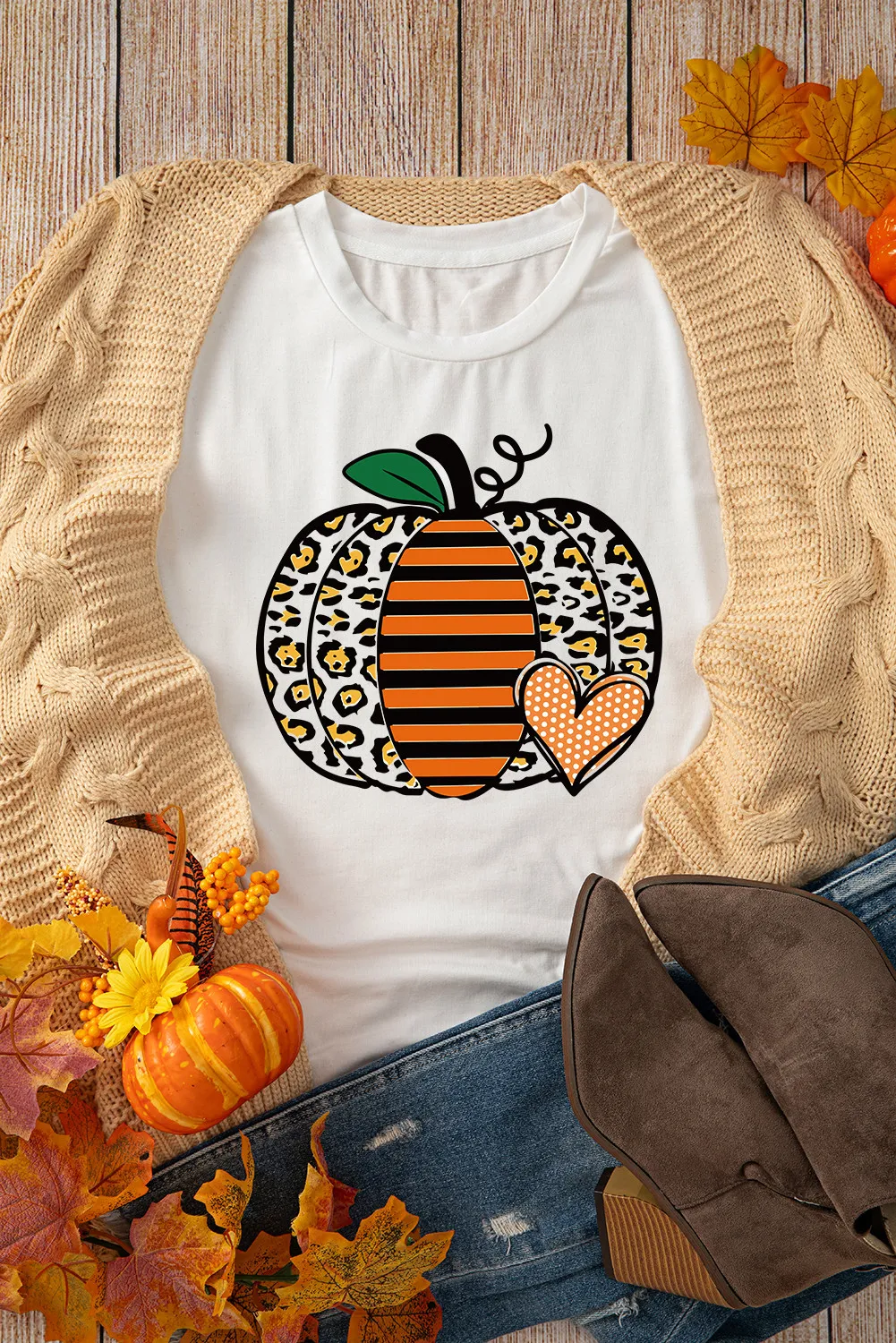Pumpkin Graphic Round Neck Short Sleeve T-Shirt, image 4