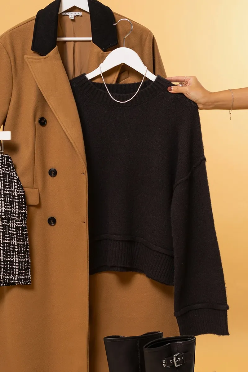 Round Neck Dropped Shoulder Ribbed Sweater, image 4