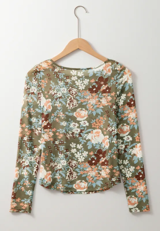Floral Round Neck Long Sleeve T-Shirt, image 6