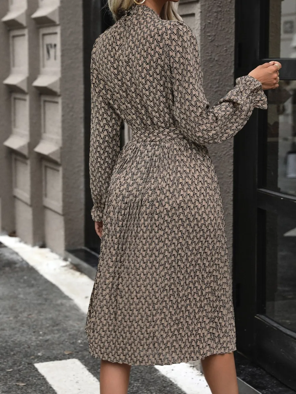 Printed Mock Neck Flounce Sleeve Dress, image 2