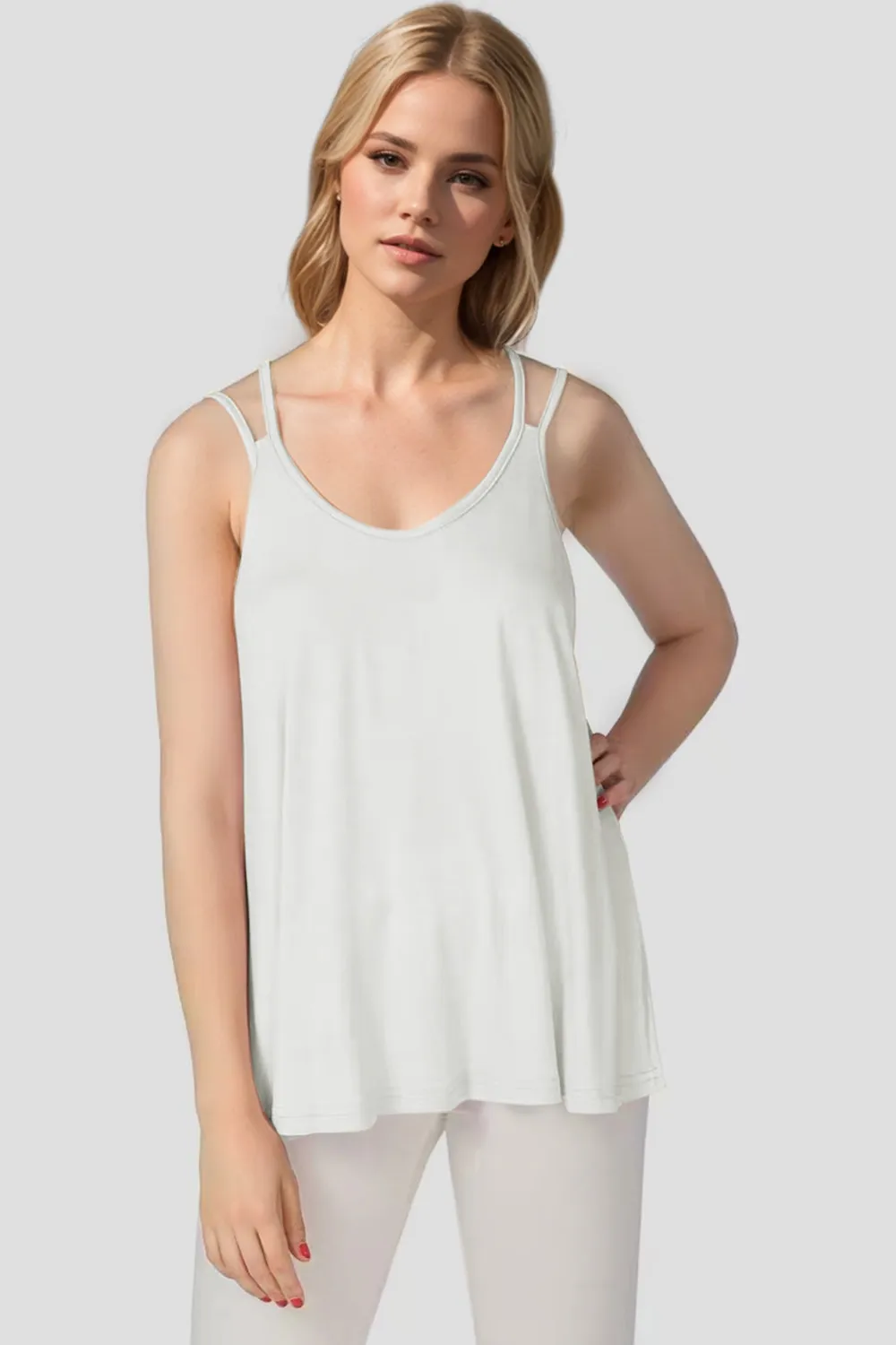 Bamboo Scoop Neck Double Spaghetti Straps Cami, image 9